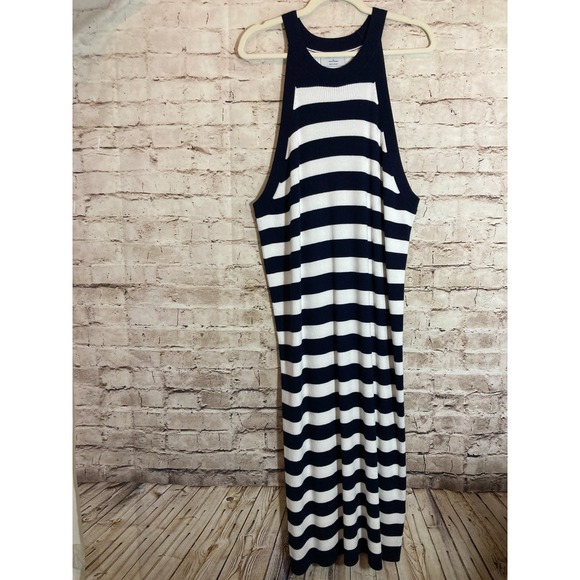 Old Navy Dresses & Skirts - Old Navy Maxi Dress Womens 3X Navy & White Striped Ribbed Knit Stretchy Plus